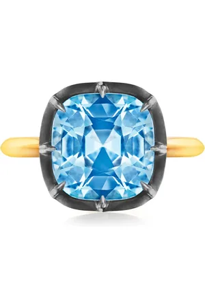 Fred Leighton 18kt yellow and silver collet solitaire blue topaz ring