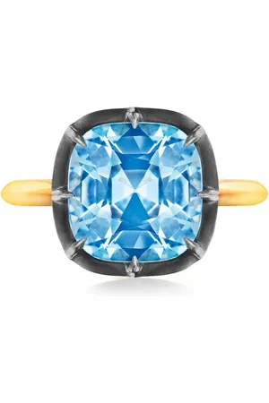 Fred Leighton 18kt yellow and silver collet solitaire blue topaz ring