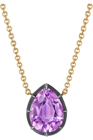 Fred Leighton 18kt yellow pear shaped amethyst collet solitaire pendant necklace