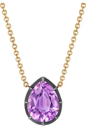 Fred Leighton 18kt yellow pear shaped amethyst collet solitaire pendant necklace
