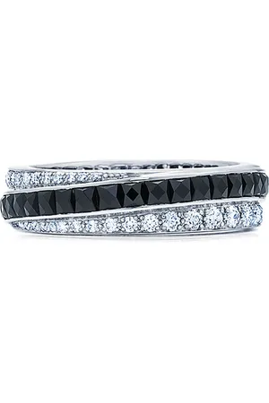 Fred Leighton 18kt white gold onyx and diamond diagonal stripe eternity band ring
