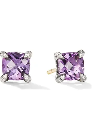 David Yurman Sterling silver Petite Chatelaine amethyst and diamond stud earrings (6mm)