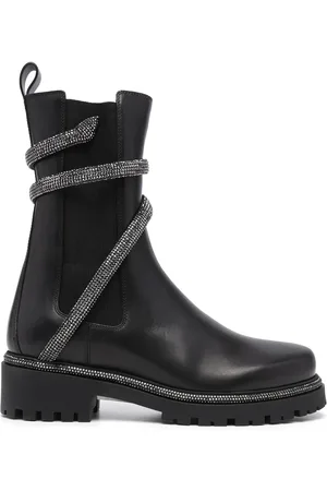 RENE CAOVILLA Snake-embellished leather ankle boots