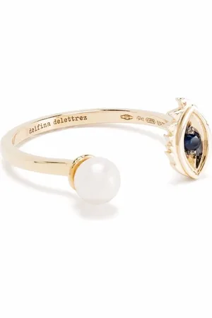 DELFINA DELETTREZ 9kt yellow Micro-Eye Piercing sapphire and pearl ring