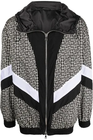 Balmain Monogram-print hooded bomber jacket