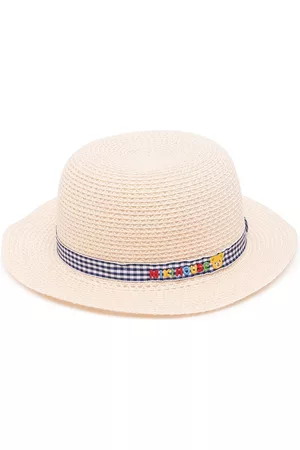 Miki House Gingham-trim straw hat