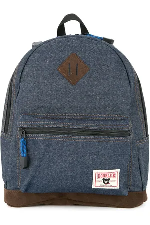 Miki House Small logo-patch denim backpack