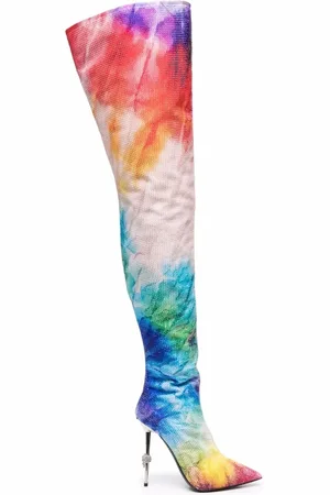 Philipp Plein Tie-dye print thigh high boots