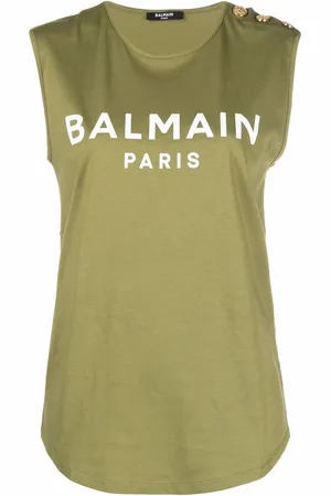 Balmain Button-embellished logo tank top