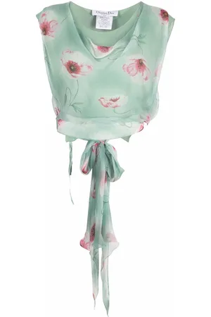 Dior 2003 floral-print side-slit silk blouse