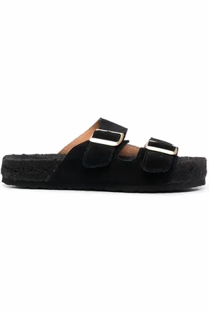 MANEBI Leather buckled slides
