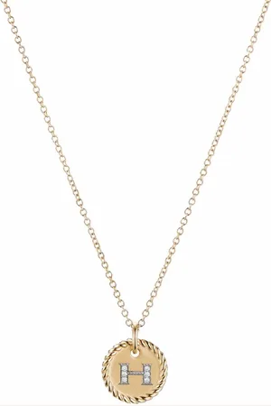 David Yurman 18kt yellow H Initial Charm diamond necklace