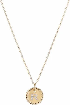 David Yurman 18kt yellow R Initial Charm diamond necklace