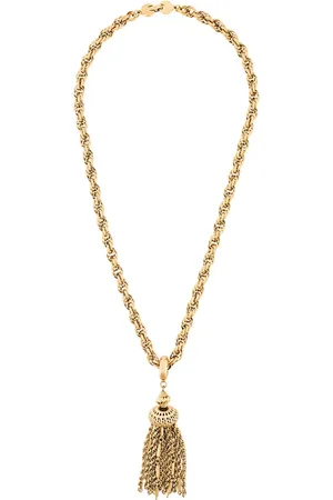 Vintage Signed MONET Gold Tone Articulated Ribbon Tassel Pendant Necklace  18