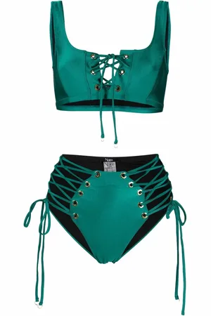 Noire Swimwear Lattice-strap metallic bikini set