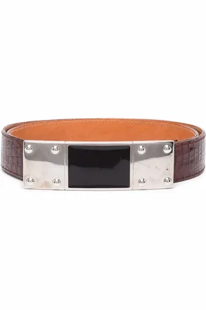 Gianfranco Ferré 1990s elongated flat buckle crocodile effect belt