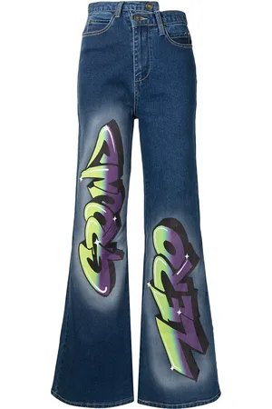 Ground Zero Graffiti-logo flared jeans
