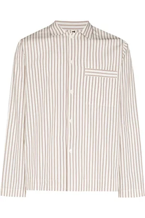 Tekla Striped organic cotton pajama shirt