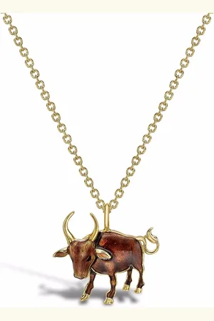 Pragnell 18kt yellow Zodiac ox pendant necklace