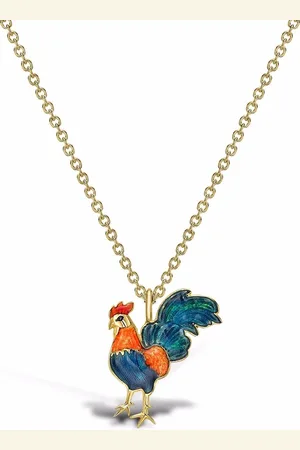 Pragnell 18kt yellow Zodiac rooster pendant necklace