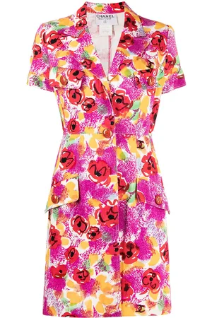 CHANEL 1997 rose print shirt-dress