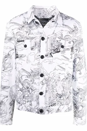 Philipp Plein Skeleton-tattoo print denim jacket