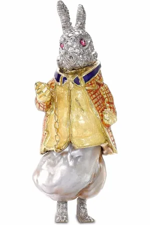 Pragnell 18kt gold Edwardian baroque pearl diamond rabbit brooch