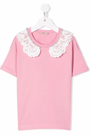 Nº21 Crystal-embellished lace-trim T-shirt