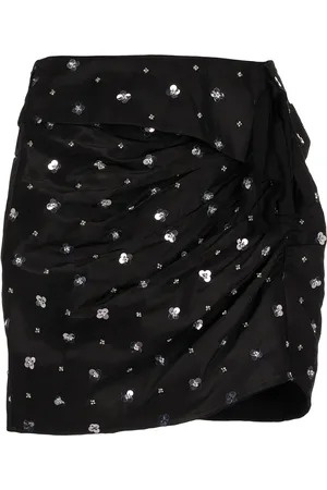 Self-Portrait Sequin-embellished ruched mini skirt