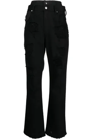 RTA Distressed double-waistband jeans