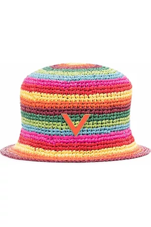 VALENTINO Logo-plaque striped woven bucket hat