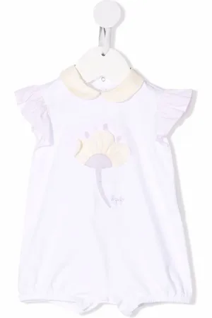 Il gufo Floral-embroidered ruffled romper