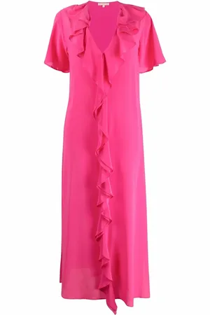 Gold Hawk Ruffle-trim V-neck long dress