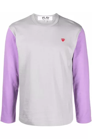 Comme des Garçons Men Long Sleeve Polo Shirts - Logo-embroidered colour-block T-shirt