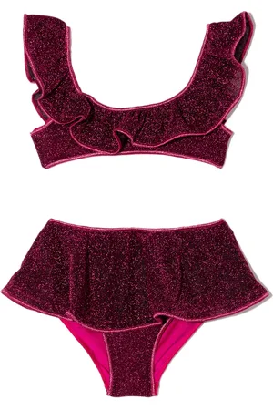 Oseree Metallic-effect ruffled bikini set