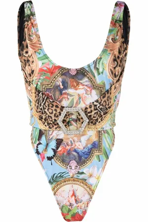 Philipp Plein Graphic-print belted swimsuit