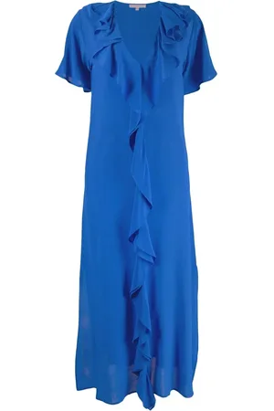 Gold Hawk Ruffle-trim V-neck long dress