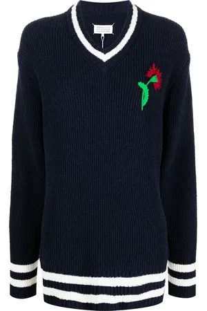 Maison Margiela Floral-embroidered V-neck jumper