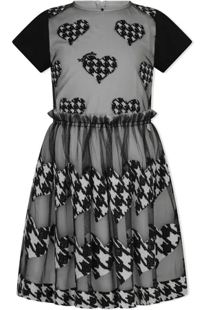 Simonetta Houndstooth heart-patch skater dress