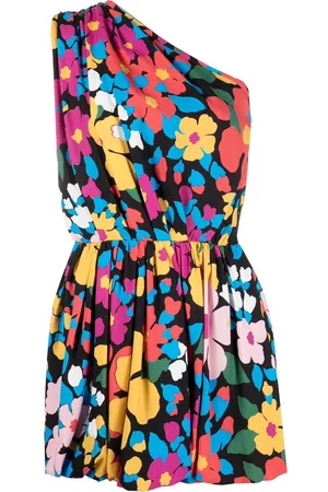 Saint Laurent Floral-print one-shoulder mini dress