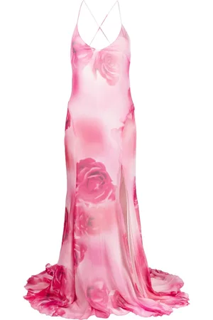 BLUMARINE Rose-print silk gown