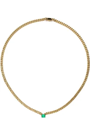 Anita 18kt yellow small Cuban link emerald necklace
