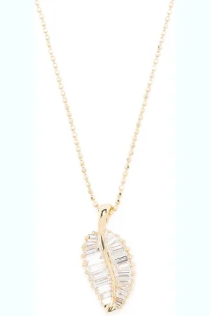 Anita 18kt yellow baguette diamond palm leaf necklace