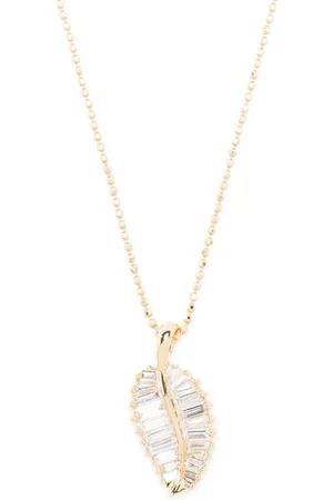 Anita 18kt yellow baguette diamond palm leaf necklace