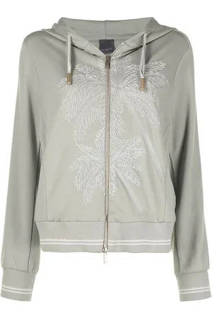 LORENA ANTONIAZZI Palm tree-embroidered zipped hoodie