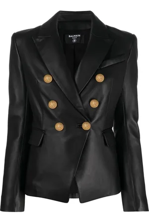 Balmain Double-breasted leather blazer