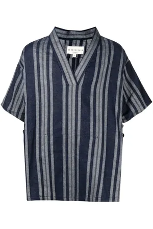 Onefifteen X ANOWHEREMAN striped V-neck T-shirt