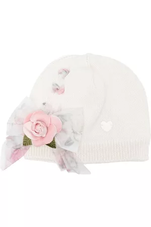 Monnalisa Floral bow-detail knitted cap