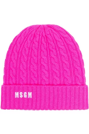 Msgm Women Beanies - Embroidered-logo cable-knit beanie