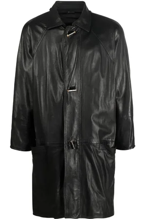 VERSACE 1980s single-breasted leather coat
